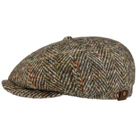 Stetson Hatteras Herringbone Flat Cap Men | Made in The EU Newsboy Winter with Peak, Lining Autumn-Winter | 55 cm Beige