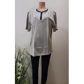 MNEMO Mnamo 100% Cotton Short  Sleeve Mens  Pajama Set Size Xl  Grey Top Blue Bottom