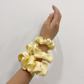 3 Pieces Satin Scrunchies Set for Hair No Crease Elastic Hair Ties for Women and Girls (Light Yellow)