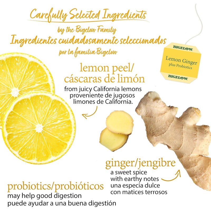 Bigelow Tea – Té de Limón y Jengibre con Probióticos,