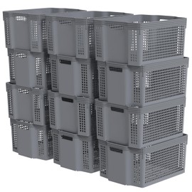 Afromy 12-Pack Large Stacking Basket, Plastic Storage Organizer Bins