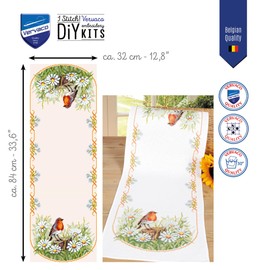 Vervaco Daisy and Robin Counted Cross Stitch Table Runner Set, Multi-Colour