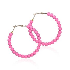 Chic Resin Beaded Hoop Earrings Mixed Color Colorful Acrylic Circle Round Matte Dangle Earrings for Women Gilrs Minimalist 80S Geometric Party Jewelry-Rose Red