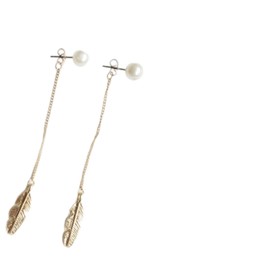 Cimenexe Bohemian Feather Earrings Pearl Stud Earrings Long Chain Drop Earrings Golden Tassel Chain Earrings Feather Drop Earrings Leaf Earrings Jewellery for Women and Girls