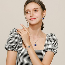 FDEETY Jewelry Set for Women Rhinestone Crystal Necklace Earrings Bracelet Set Gifts Wedding Engagement Bridesmaid Costume Dress Prom Jewelry Sets (Blue)