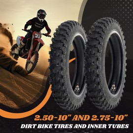 AR-PRO (2-Set) 2.50-10" and 2.75-10" Dirt Bike Tires and Inner Tubes - 2.50-10" Front and 2.75-10" Rear Upgrade Off-Road Tires and Tubes for CRF50 and JR50