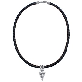 Kuzzoi 0101322419_50 Men's Leather Necklace with Arrow Pendant Made of Solid 925 Sterling Silver Braided Cowhide Leather in Black Length 50 cm Thickness 5.5 mm
