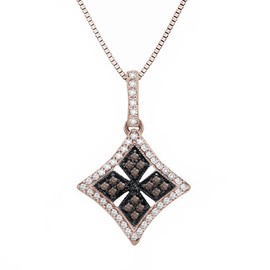 Hdiamonds 1/3 CTTW Sterling Silver White & Brown Diamond Medallian Necklace