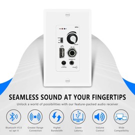 PNWCZ In Wall Audio Control Amplifier Receiver Compatible with Bluetooth 2 Channel Wall Plate with USB Microphone Aux (3.5mm) Input 120W for Sound Systems Home Theater Integration