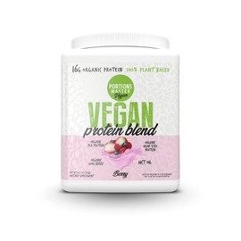 Portions Master Vegan Protein Blend, Complete Plant Based Protein Powder with Pea Hemp Seed Goji Blend Medium Chain Triglycerides (375g, Berry)