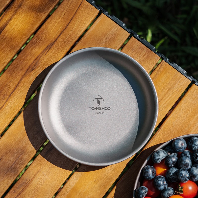 TOMSHOO Titanium Round Camping Plate Outdoor Ultralight Portable Tableware Cookware