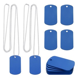 MECCANIXITY 24 Pack Rectangle Aluminum Blank Tags 50 x 30 x 1mm Engraving Stamping Tools Metal Blank Label Pet Tags with Chain for DIY Jewelry Crafts, Blue