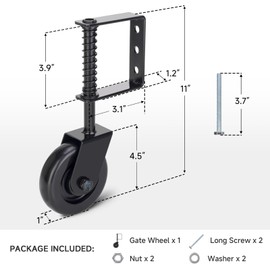 4.3 Inch Heavy Duty Gate Wheel, Fence Spring Loaded Gate Caster Wheel, Farm Gate Support Wheel, Outdoor Gate Helper for Wooden PVC Fences, Gate Caster Kit with 360° Swivel, 220 Lbs Capacity, 1 Pack