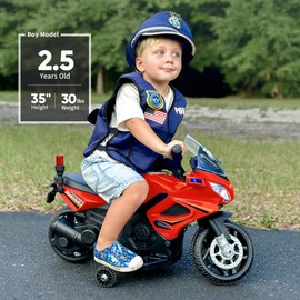 Outfunny Kids Motorcycle, 6V Electric Motorcycle for Kids with Detachable Training Wheels, Realistic Music, Headlights, Police Light, Motorbike for Kids Ages Up to 3 Years, Red