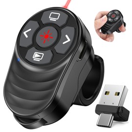 Wireless Presentation Clicker Rechargeable, Finger Ring Powerpoint Clicker with Red Laser Pointer, Presenter Remote PPT Clicker for Powerpoint Presentations for Mac Computer Laptop