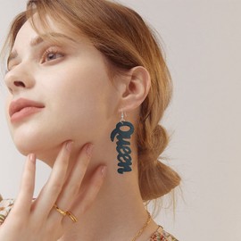 YUNXI African Wooden Earrings for Women Drop Dangle Queen Text Earrings Natural Ethnic Earrings Wood Afrocentric Presents for Women (Black)