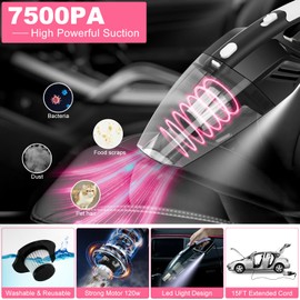 AUTODECO 20Pcs Car Cleaning Wash Kit Interior Detailing Cleaner Kit with High Power Handheld Vacuum, Brush Set, Windshield Tool, Duster, Towels, Complete Car Care Tools, Pink