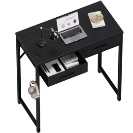 Pamray 32 Inch Small Computer Desk with 2 Drawers for Bedroom Study Writing Home Office Table for Small Spaces Black