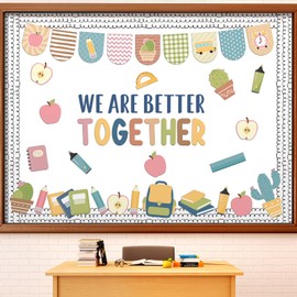 AmazingSpark 62 Pcs Boho We are Better Together Bulletin Board Decor Welcome Classroom Bulletin Board Boho Pencil Apple Cutouts Back to School Paper Cutouts Set for School Wall Decor