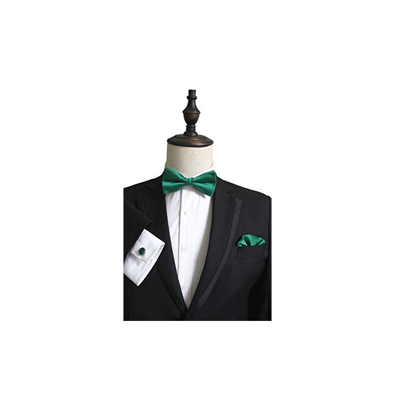 JEMYGINS Men's Plain Bow Tie and Pocket Square with Cufflinks,