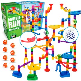Marble Genius Marble Run - 300 Complete Pieces Maze Track Toys for Adults, Teens, Toddlers & Kids Aged 4-8 Years Old, (181 Translucent Marbulous Pieces + 119 Glass-Marble Set), Extreme Set