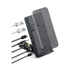 Sanwa Direct 400-HUBC14BK USB-C Docking Station with Stand, 5 in 1 USB PD/HDMI, 4K / USB-A x 2 / 3.5 mm Compatible Tablet, Smartphone, Switch