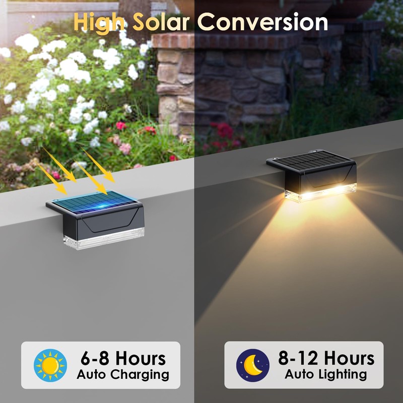 Solar Fence Lights Outdoor - 3000/4000/6000K 3 Mode, IP65 Waterproof