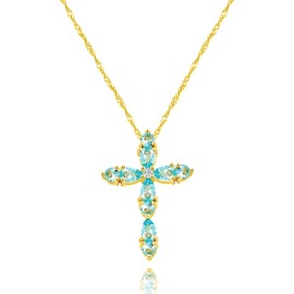 Pear-Shaped Light Blue CZ Crystal Cross Pendant Necklace Gold Plated Delicate Faith Women Jewelry ZY147 (Blue)