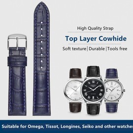 HEYOZURY Watch Bands Genuine Leather Embossed Alligator Grain Calfskin Replacement Strap for Women Men Bracelet Choose Color Width 16mm 17mm 18mm 19mm 20mm 21mm 22mm 22mm 24mm