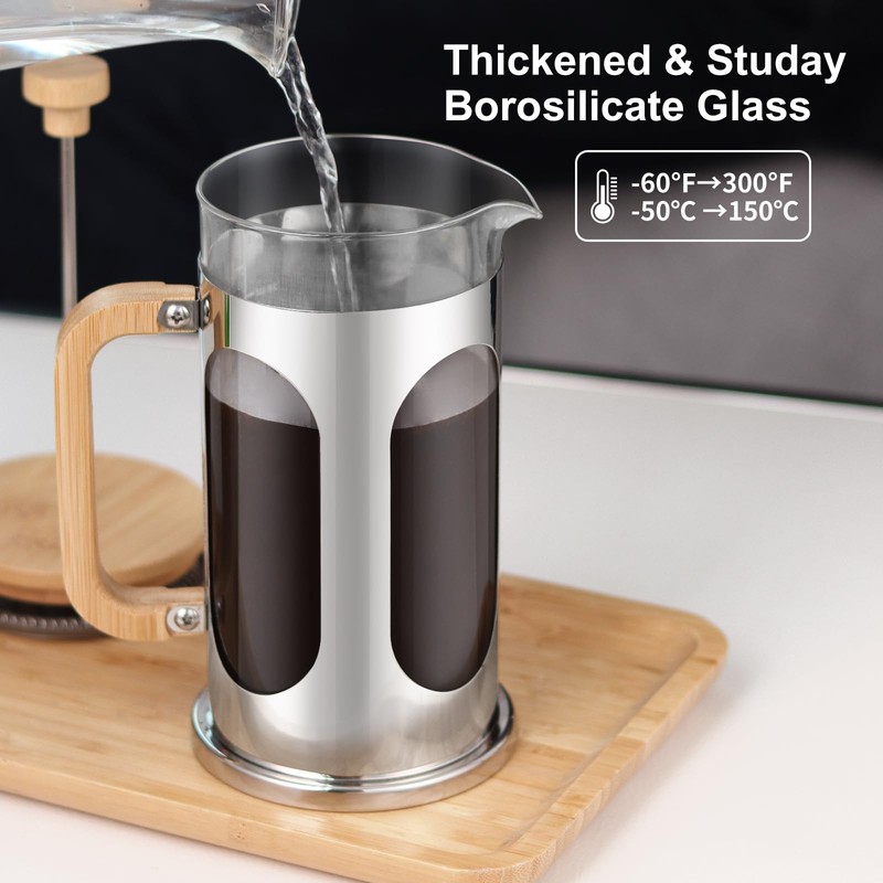 Sivaphe No-Plastic French Press Coffee Maker 34 oz, Borosilicate Glass