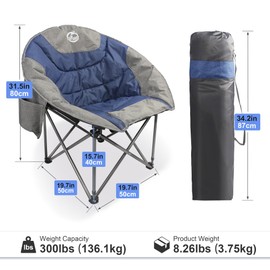Northroad Folding Camping Moon Chair Outdoor Padded Saucer Round Chair with Cup Holder Cooler Bag Supports up to 300 lbs for Beach Hiking Fishing Picnic Lawn,Blue