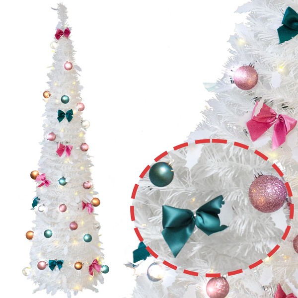 5FT White Christmas Tree with Lights,Small Prelit Christmas Tree with