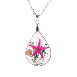 Artmiss Starfish Pendant Necklace Seashell Teardrop Ocean Beach Conch Resin Transparent Long Necklace Chain for Women (Pink)