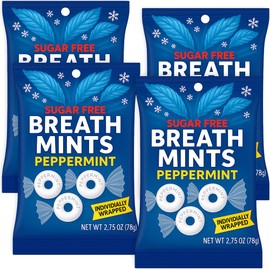 Sugar Free Peppermint Breath Mints Hard Candy 4 Bags (2.75 oz Each) - Individually Wrapped, Refreshing Fresh Taste - 11.0 OZ