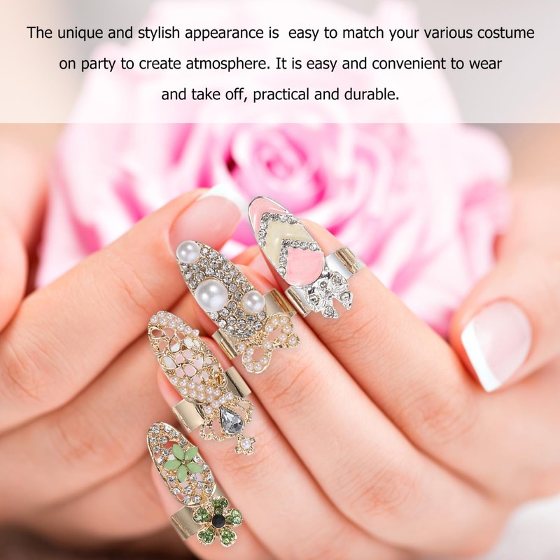 Vaguelly 12Pcs Nail Art Rings Creative Open Nails Decor for