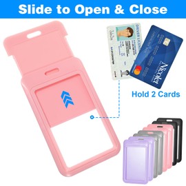 8pcs Badge Card Holder Plastic Sliding Vertical Badge Holders Waterproof Clear ID Holder Protector Cover Holders for Lanyard Men Women Work Office Teacher Nurse Students School