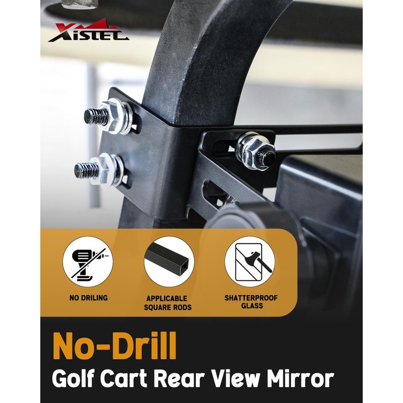 Xislet No-Drill Golf Cart Rear View Mirror - 4-Panel Wide-Angle