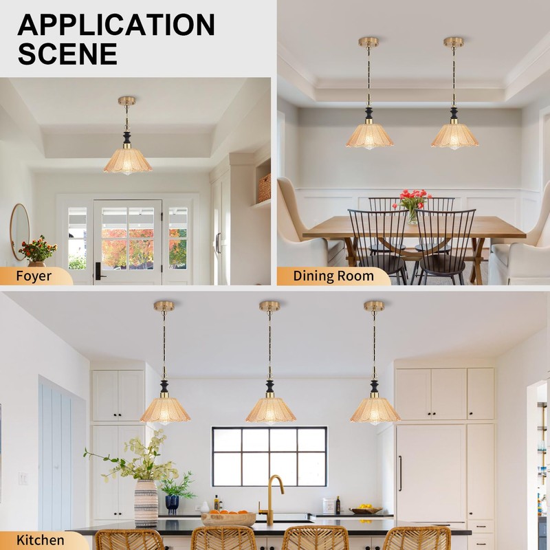 EFINEHOME Glass Modern Farmhouse Pendant Light, 1-Light Indoor Hanging Lamp