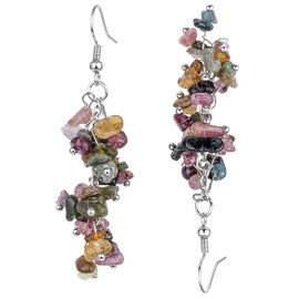 SUNYIK Natural Assorted Stones Dangle Drop Earrings for Women Healing Crystal Tumble Stones Earrings for Unisex, Tourmaline