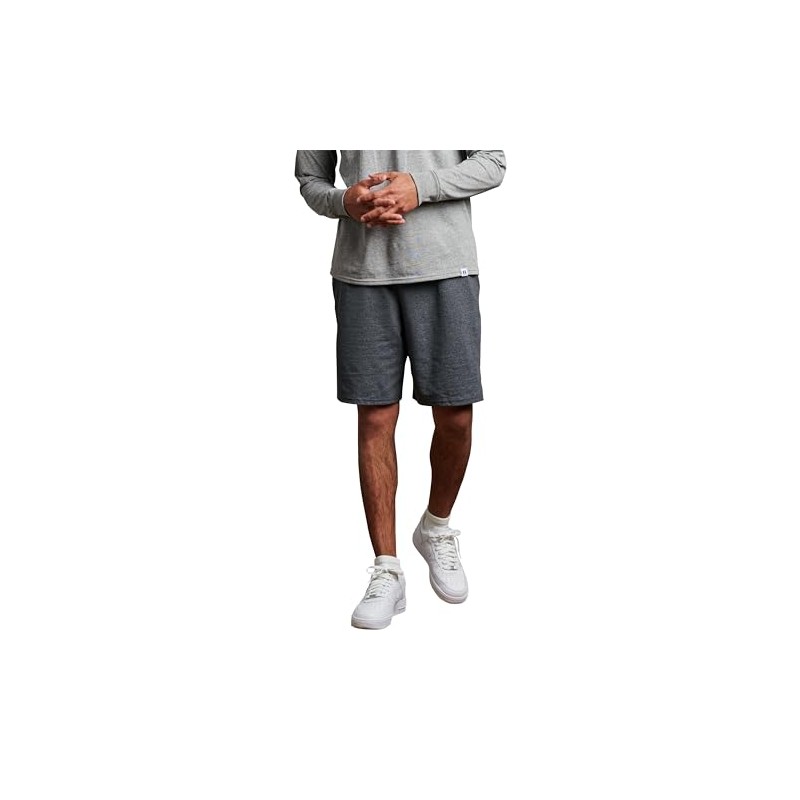Russell Athletic Men's Cotton Baseline Short with Pockets, Black Heather,