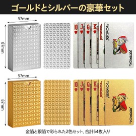 2 Set 54 Gold Foil Waterproof Plastic Playing Cards for Magic Playing Cards - Unbreakable Durable Never Fade - Shiny Gorgeous Design for Poker and Card Games