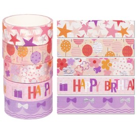 YUBX Birthday Washi Tape Set 15 Rolls Silver Foil Print Decorative Masking Tapes for Arts, DIY Crafts, Journals, Planners, Scrapbook, Wrapping