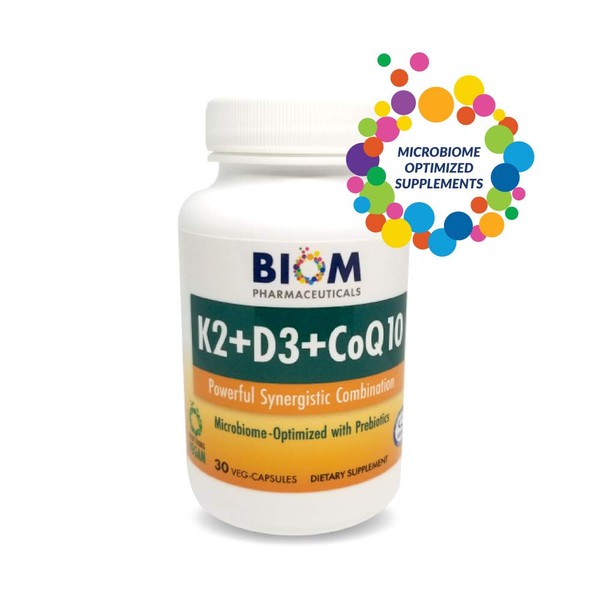 Biom Probiotics Vitamin D3 VitK2 with CoQ10 - Supplement with a Synergistic Combination for Bone, Heart and Brain - Non-GMO, Gluten Free and Vegan