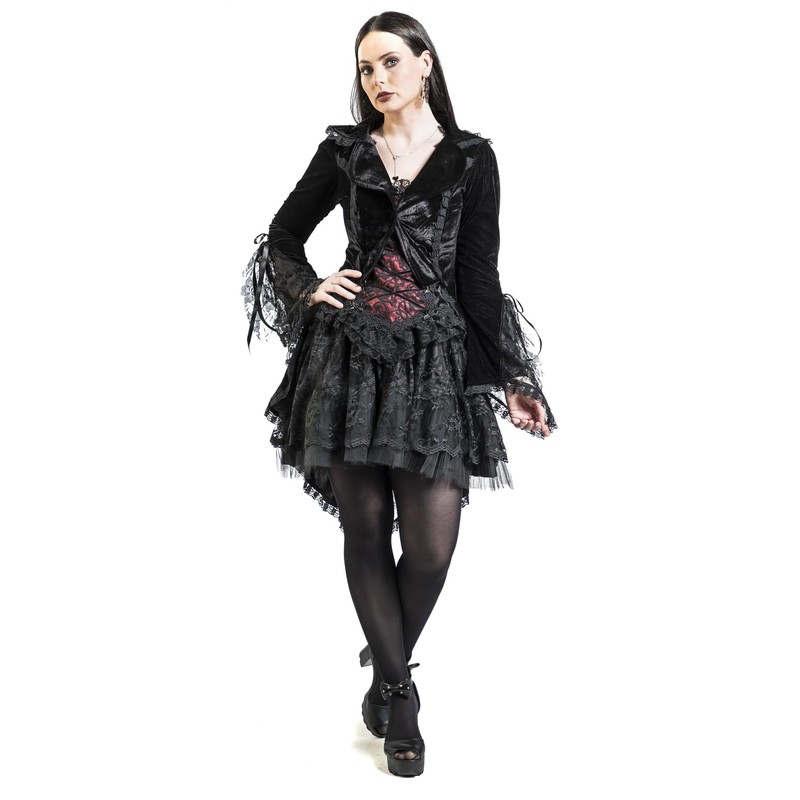 Gothicana by EMP Ladies Black Velvet Look Cardigan with Lace