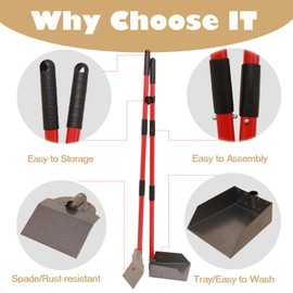 X-TECOKIT Pooper Scooper - Durable & Sturdy Spade&Tray Set with Long Handle,Great for Large Small and Multi Dogs,No Bend Down Easy Cleanup,Use for Yard Grass Gravel Dirt