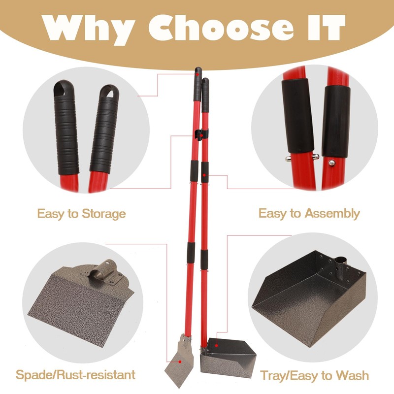 X-TECOKIT Pooper Scooper - Durable & Sturdy Spade&Tray Set with