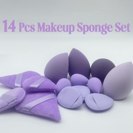 Makeup Sponge Set Blender Sponges 14 Pcs for Liquid Cream, and Powder Latex Free Makeup Sponges Multi-colored Sponges for Makeup Application with Storage Box Purple Gifts