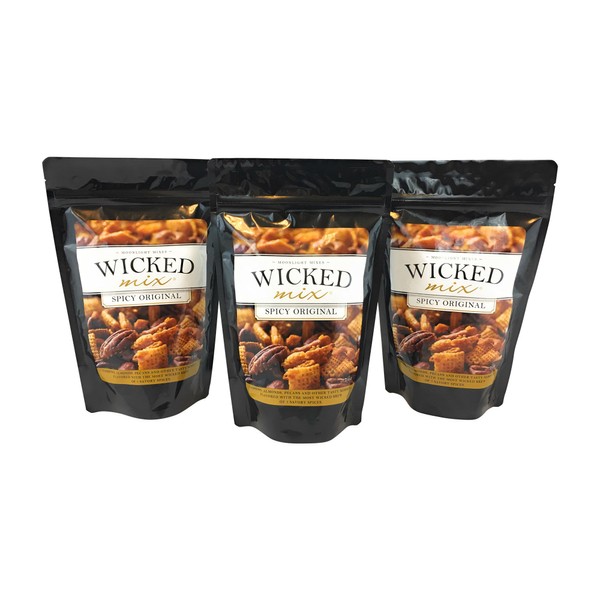 Wicked Mix Snack Mix with Mixed Nuts - Sweet & Spicy Trail Mix Snack Packs with Almonds, Cashews, Pretzels, Pecans - Healthy Snacks Zero Trans Fat in Resealable Bags (Spicy Original, Pack of 3)