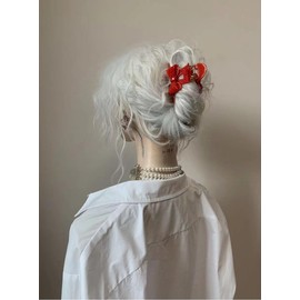 Medium Bow Hair Claw Clips, Double-layer Lace Bow Hair Clip High Texture Cute Acetate Non-slip Hair Clips for Thick & Thin Hair & Curly Hair Fashion Hair Accessories (Red)