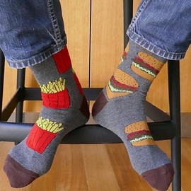 Ximimark 2pcs Unisex Cartoon Burger &chips Novelty Funny Crew Socks, Trendy Warm Stylish Socks For Women Men Workout Sports All Seasons, Men's Hosiery & Socks